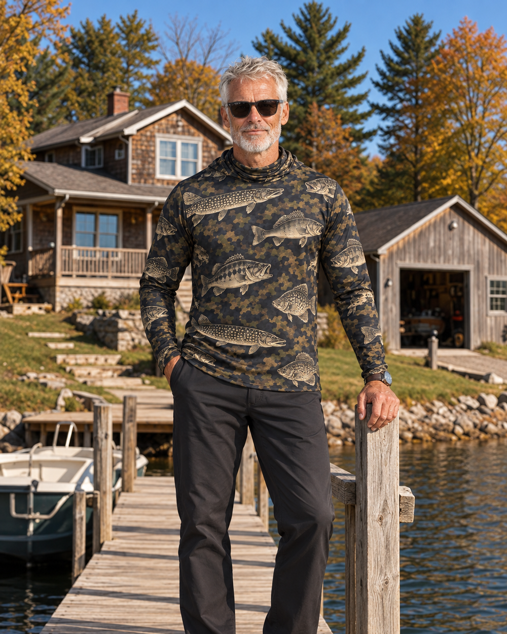 Backwater Camo gaiter hoodie — front-m10