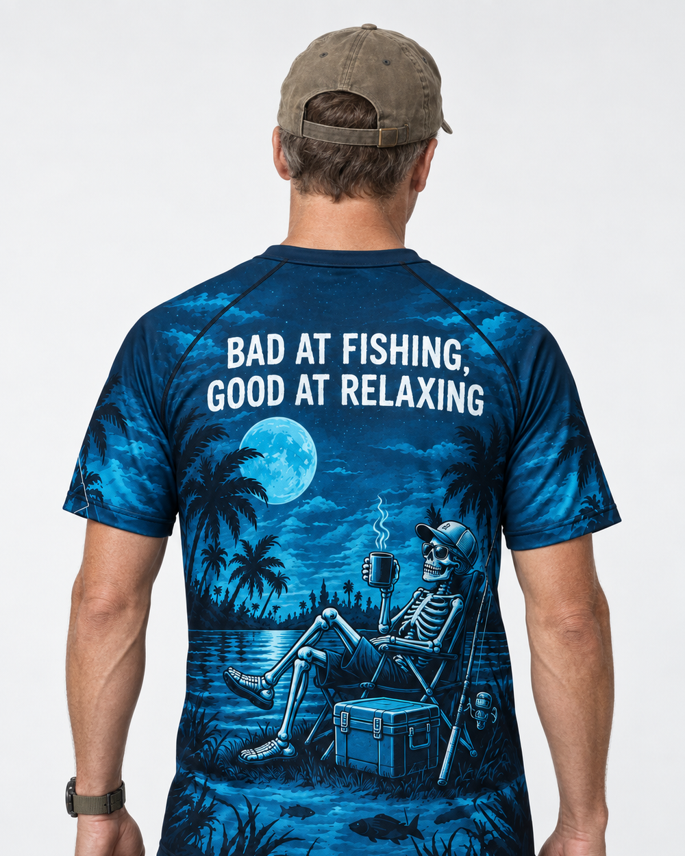 Bad at Fishing Skeleton performance tee