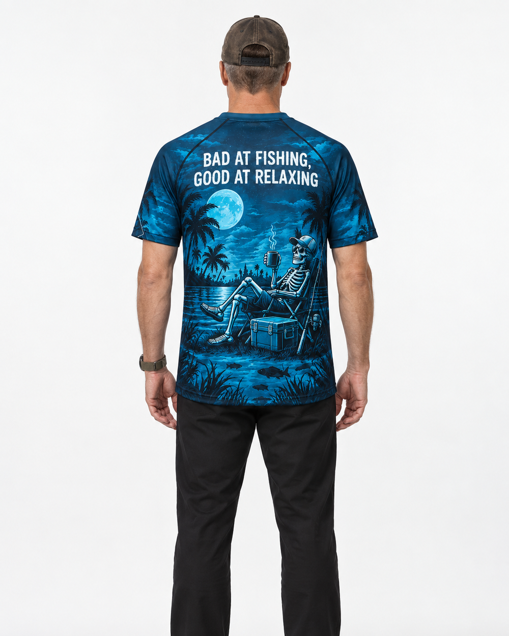 Bad at Fishing Skeleton performance tee