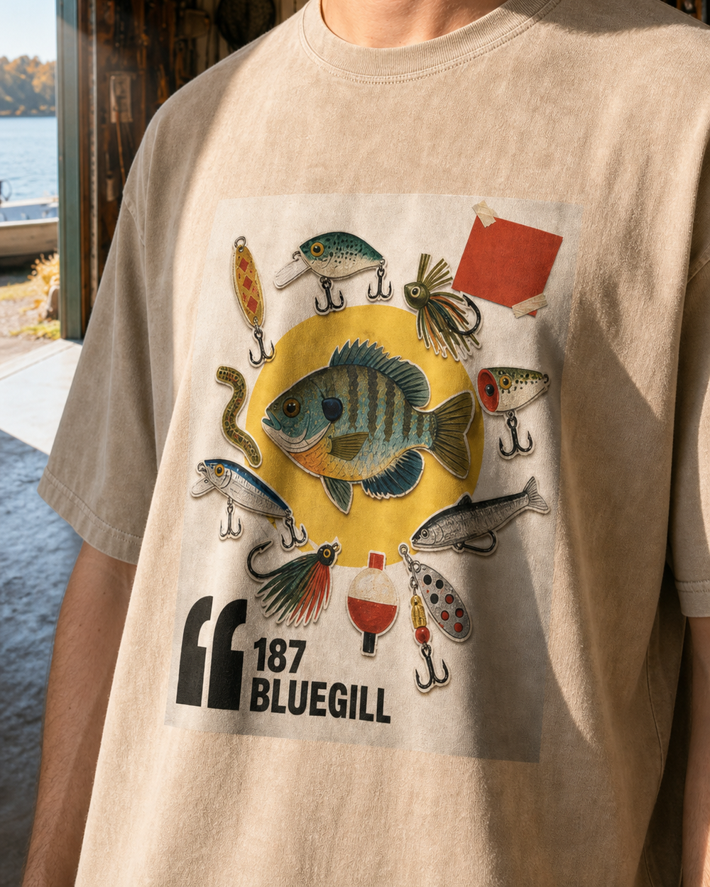 187 Bluegill washed tee — washed bone, worn, side