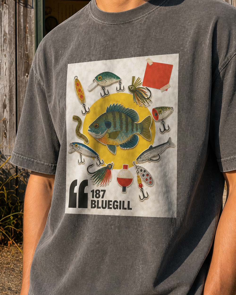 187 Bluegill washed tee — washed black, worn, side