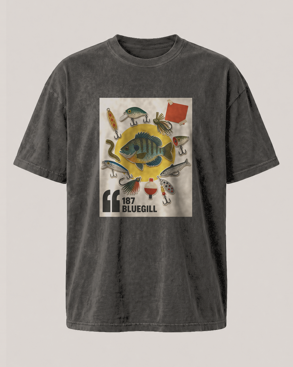187 Bluegill washed tee — washed black, front