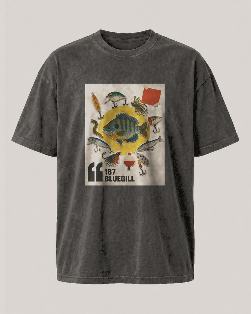 187 Bluegill washed tee — washed black, front
