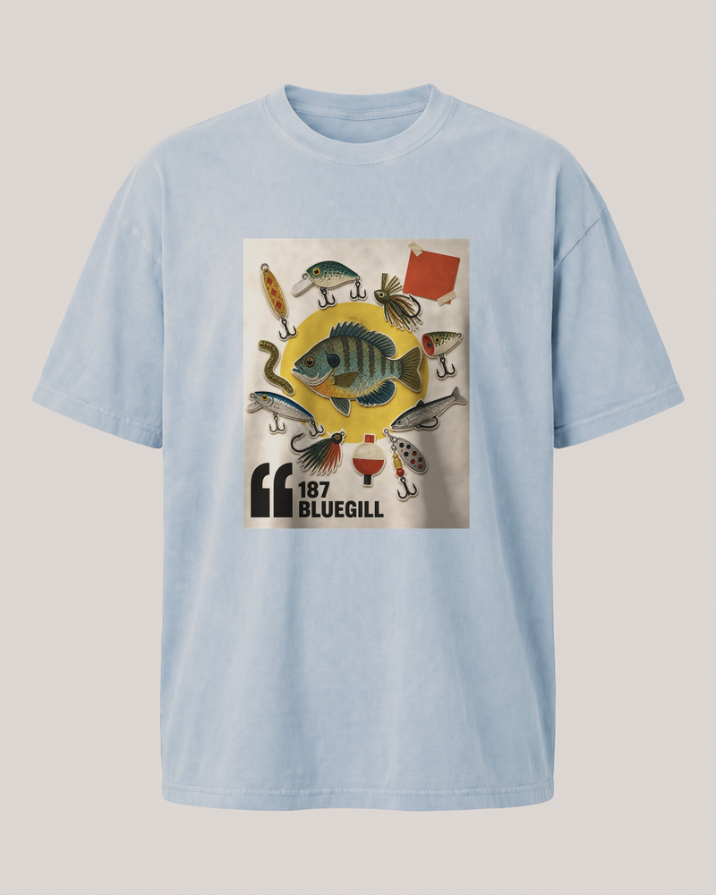 187 Bluegill washed tee — washed light blue, front