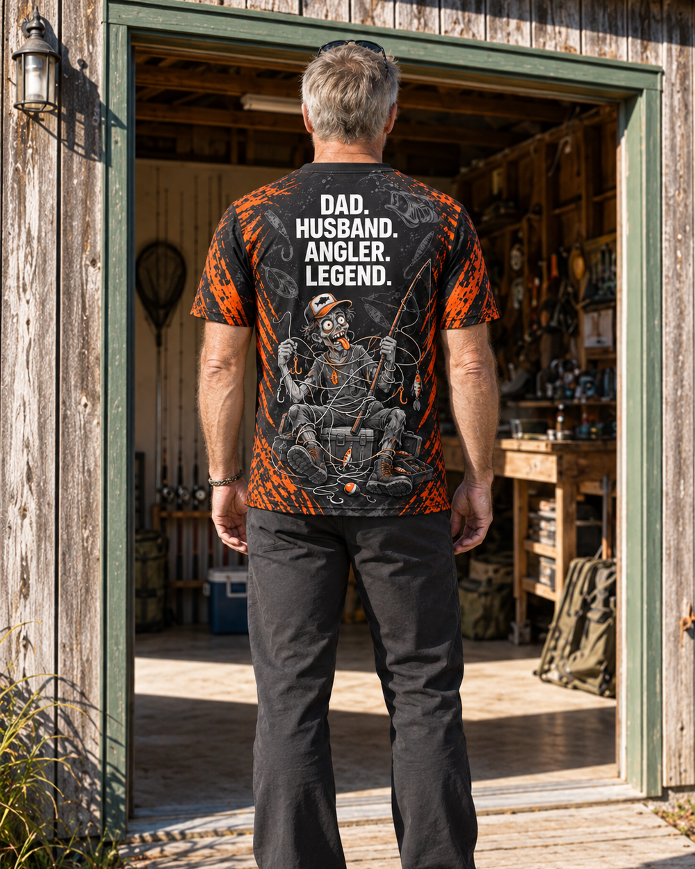 Dad Husband Angler Legend Zombie performance tee