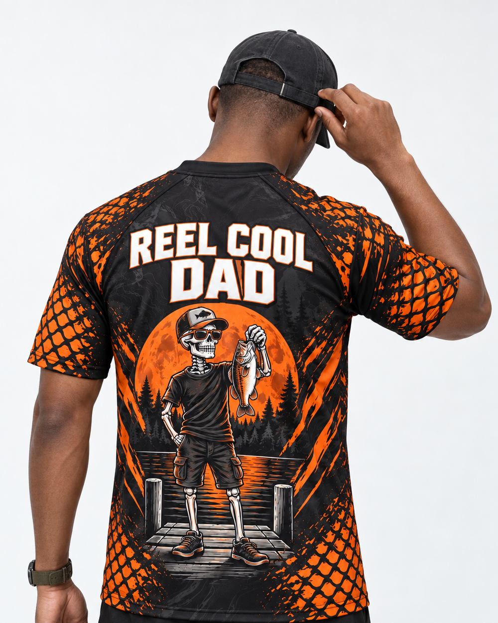 Skeleton Dad on the Dock performance tee