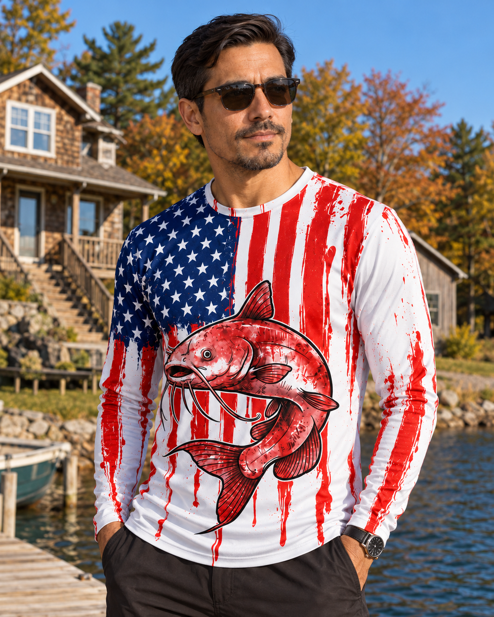 Whiskers Flag long sleeve sun shirt