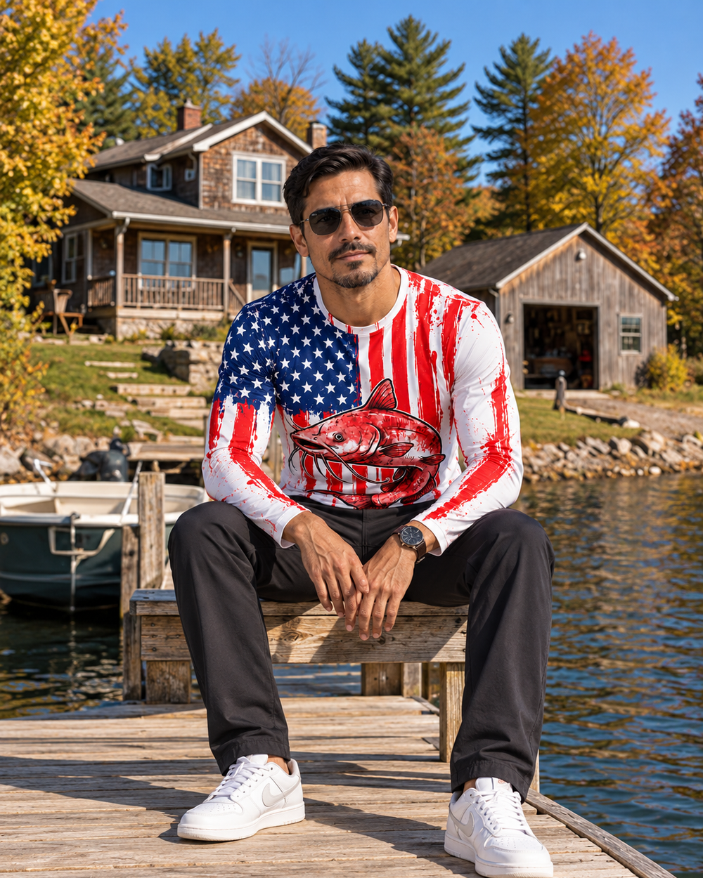 Whiskers Flag long sleeve sun shirt