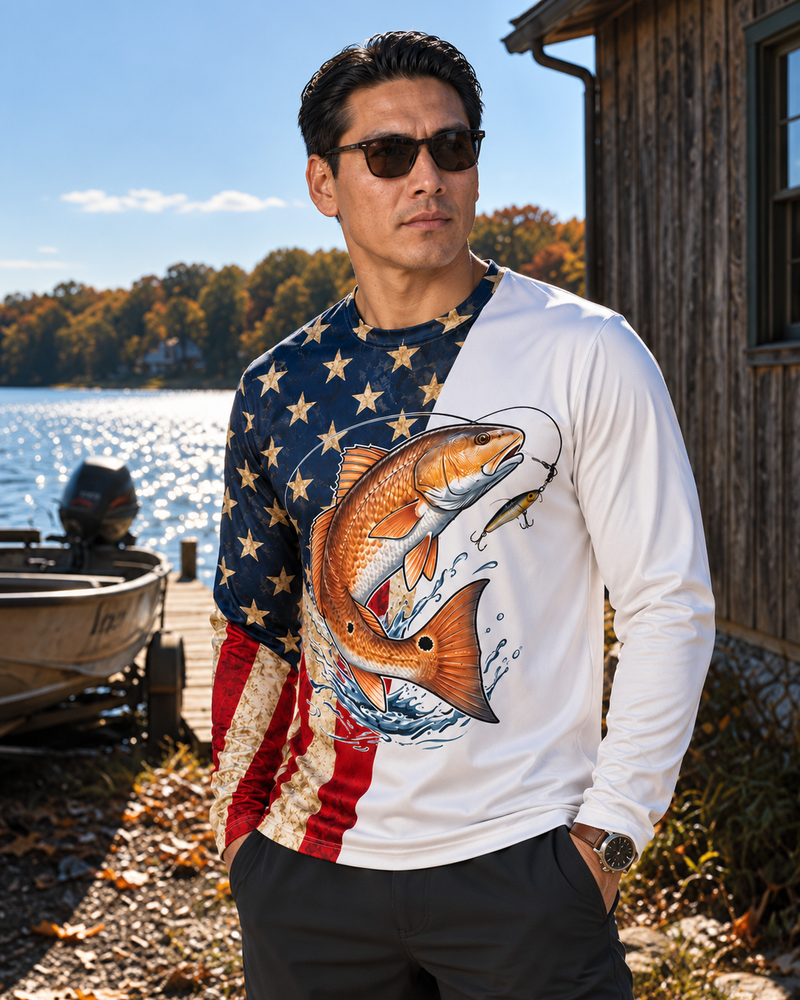 Redfish Stars and Stripes long sleeve sun shirt