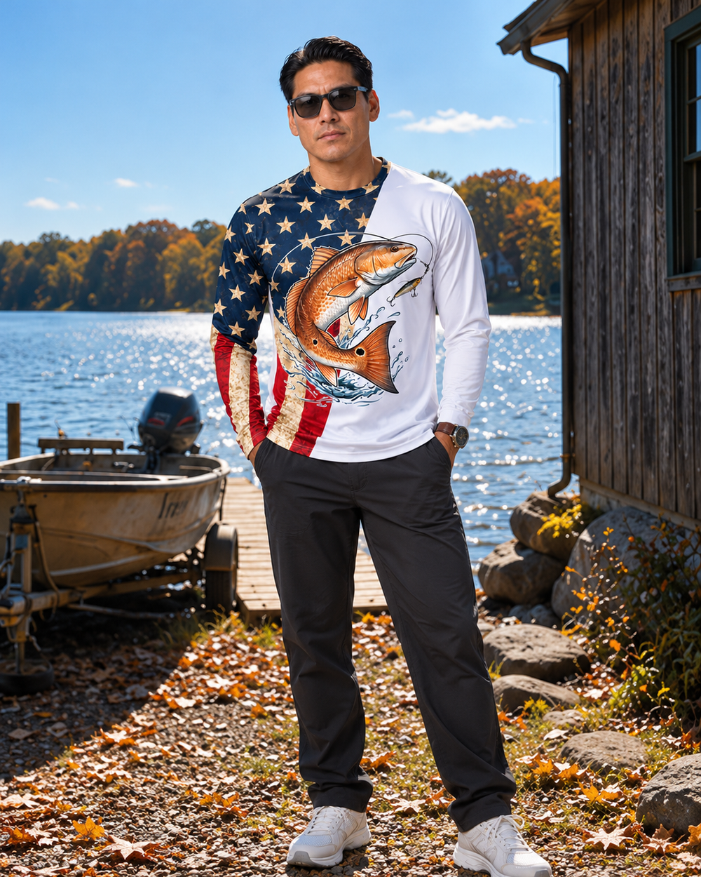 Redfish Stars and Stripes long sleeve sun shirt