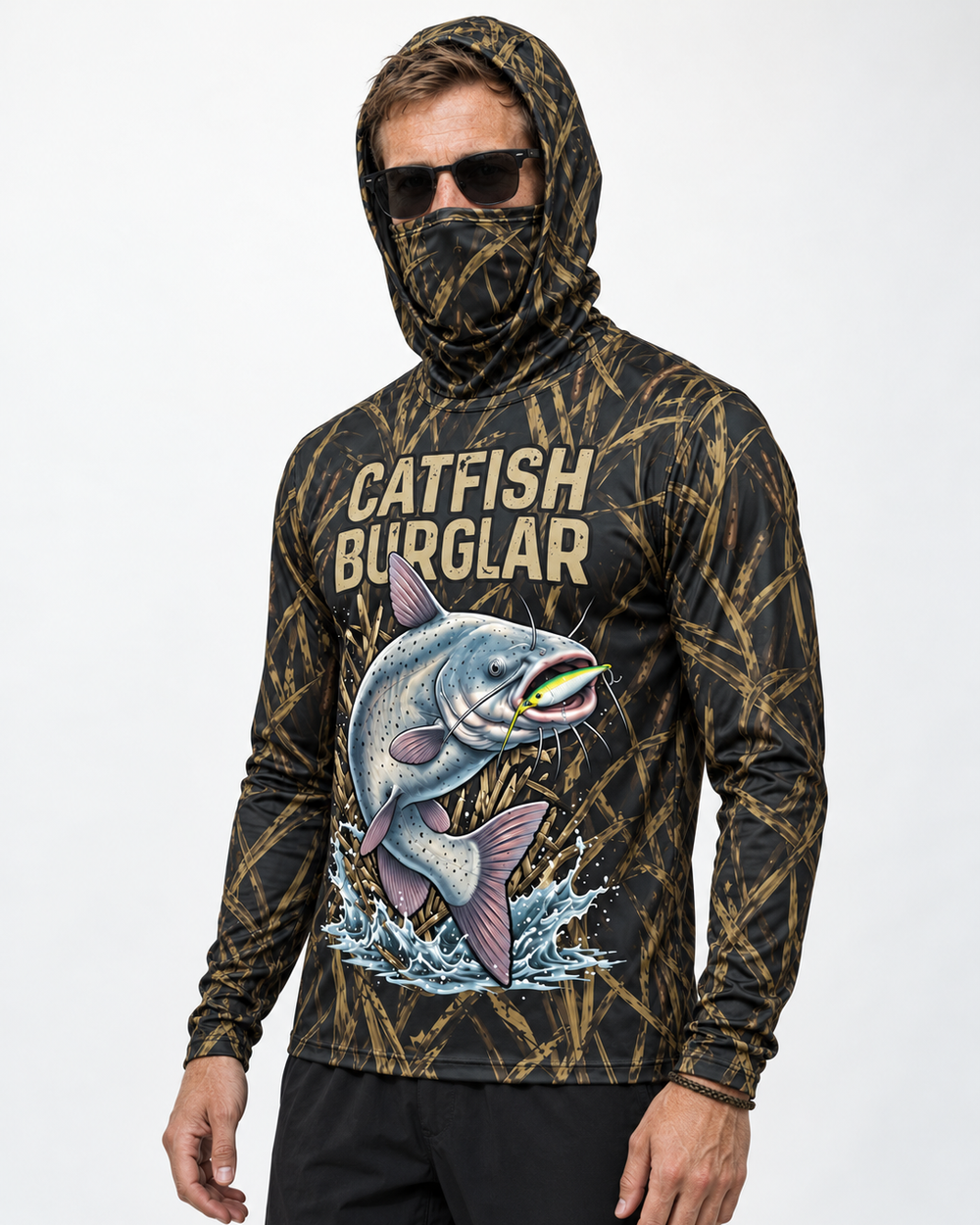 Catfish Burglar Camo gaiter hoodie