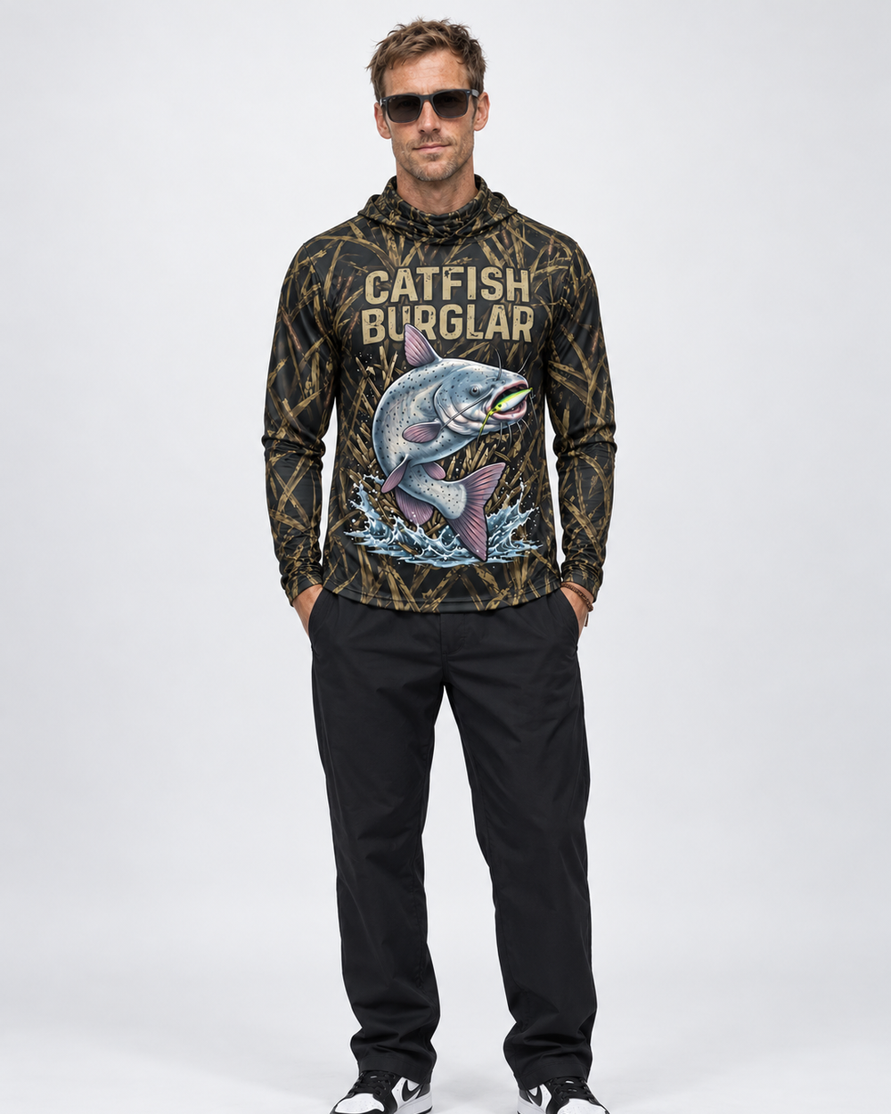 Catfish Burglar Camo gaiter hoodie