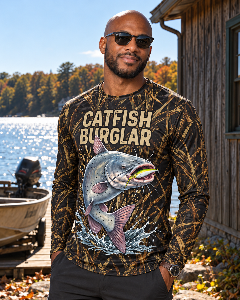 Catfish Burglar Camo long sleeve sun shirt