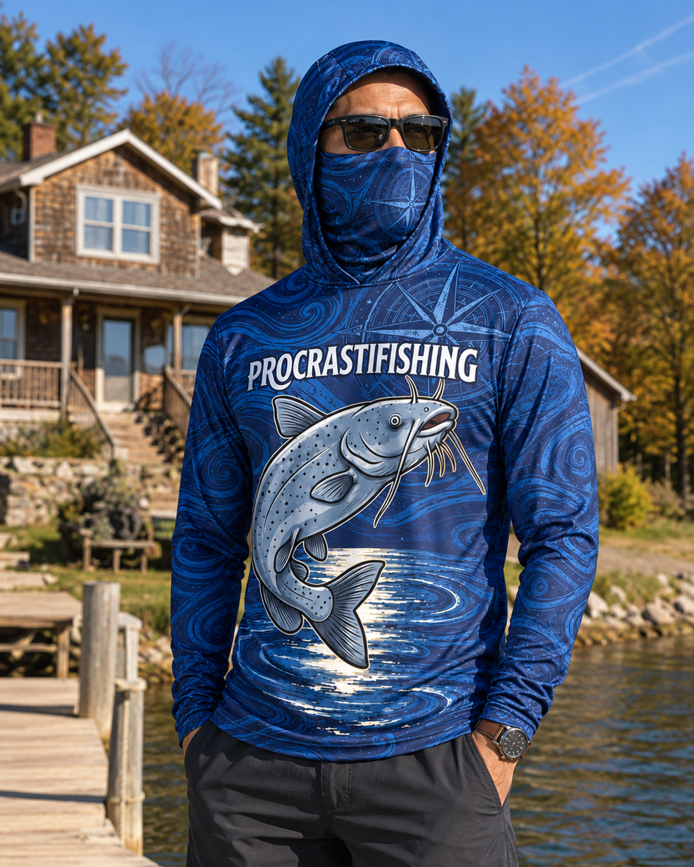Procrastifishing Channel Cat gaiter hoodie