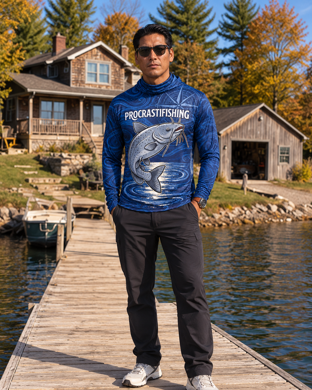 Procrastifishing Channel Cat gaiter hoodie