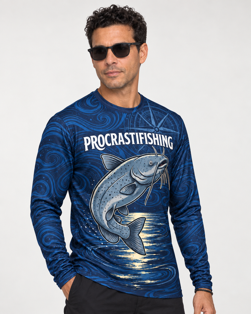 Procrastifishing Channel Cat long sleeve sun shirt