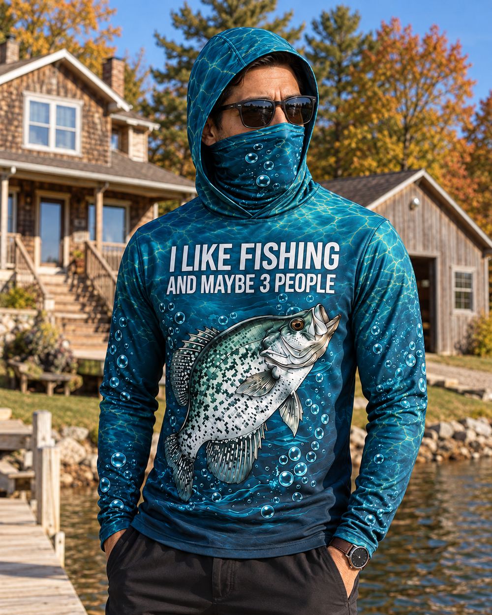 Three People Crappie gaiter hoodie