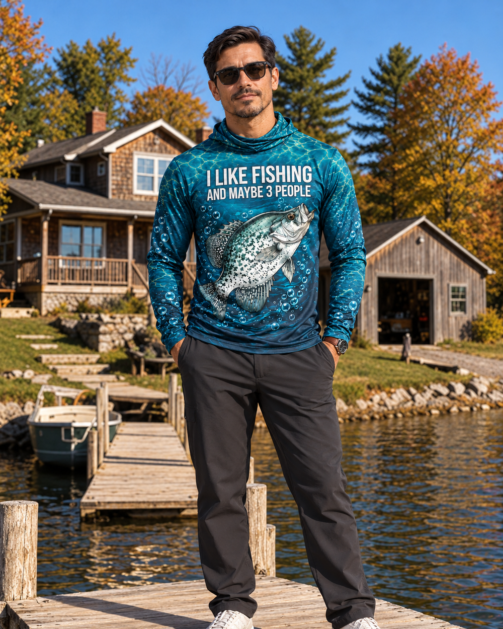 Three People Crappie gaiter hoodie