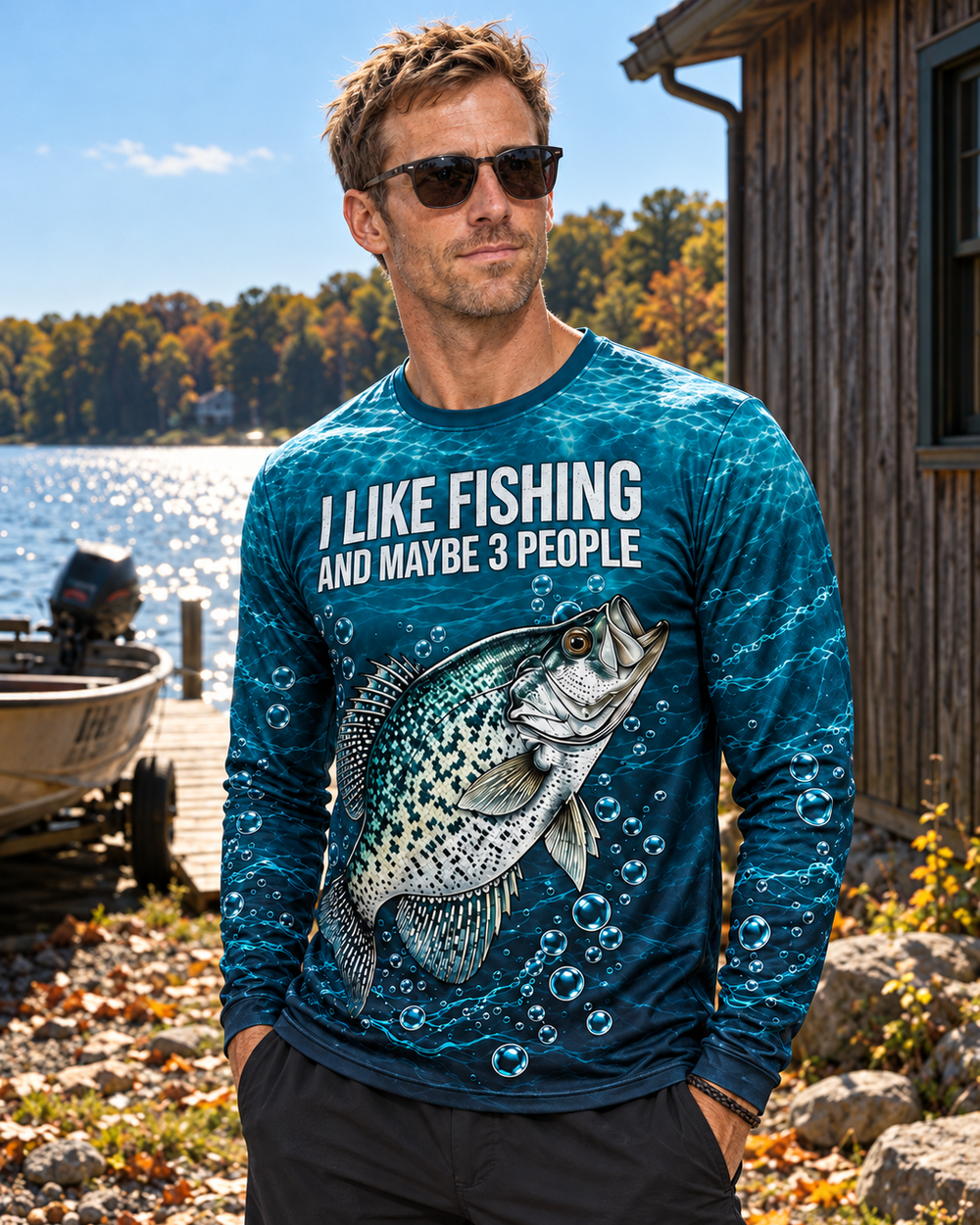 Three People Crappie long sleeve sun shirt