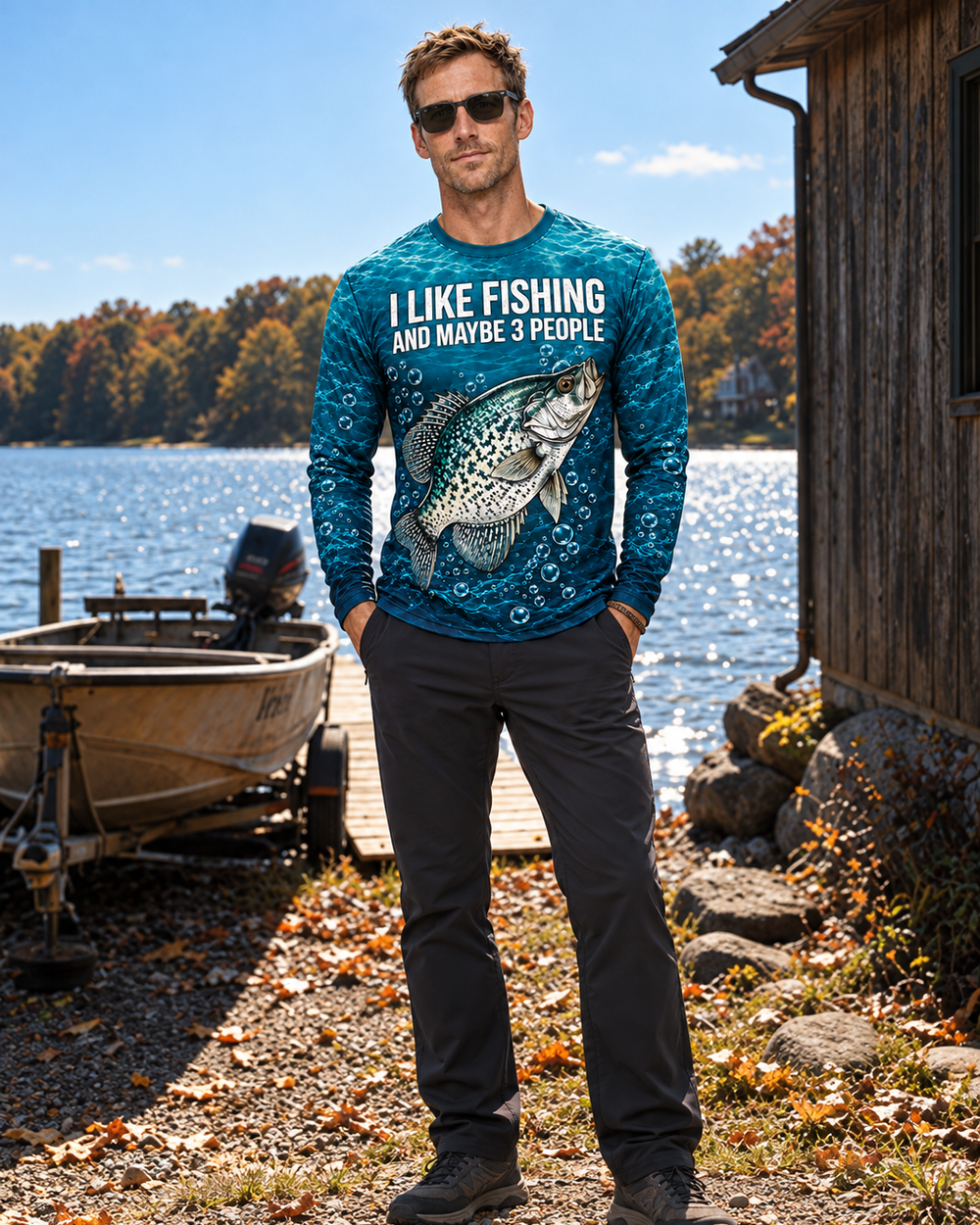 Three People Crappie long sleeve sun shirt