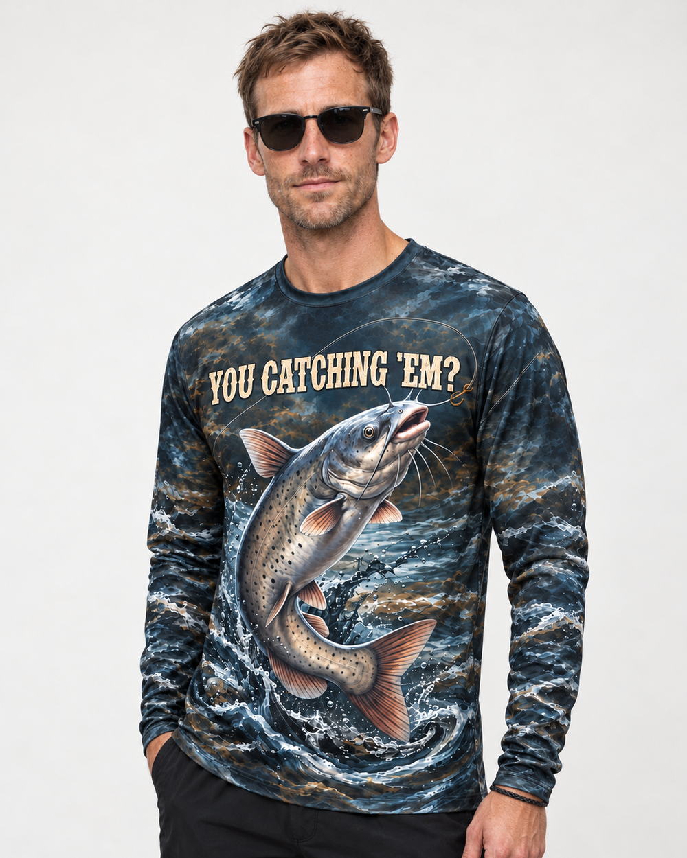 Catching 'Em Channel Cat long sleeve sun shirt