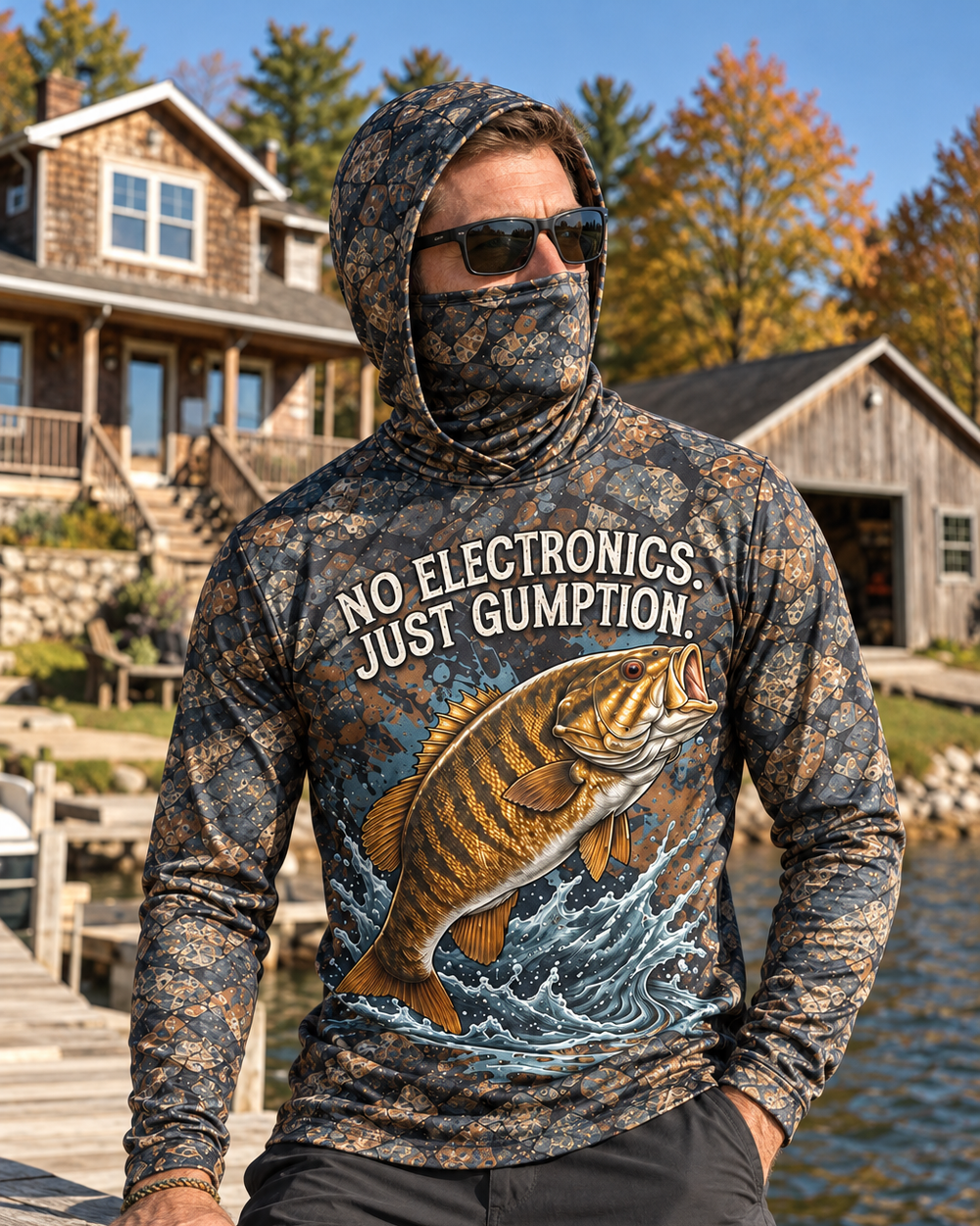 Gumption Smallmouth Camo gaiter hoodie