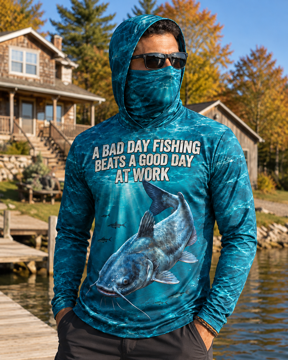 Bad Day Fishing Blue Cat gaiter hoodie