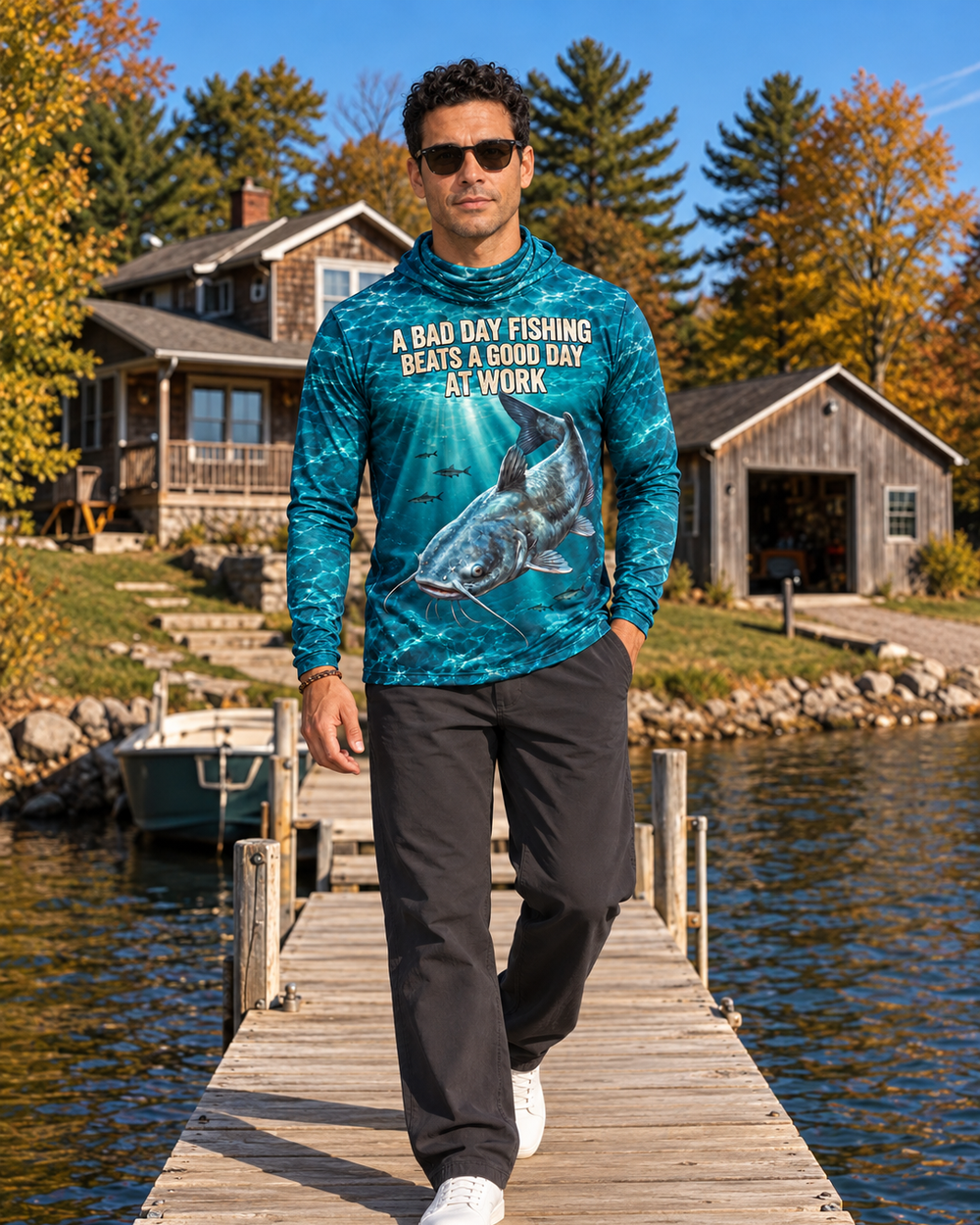 Bad Day Fishing Blue Cat gaiter hoodie