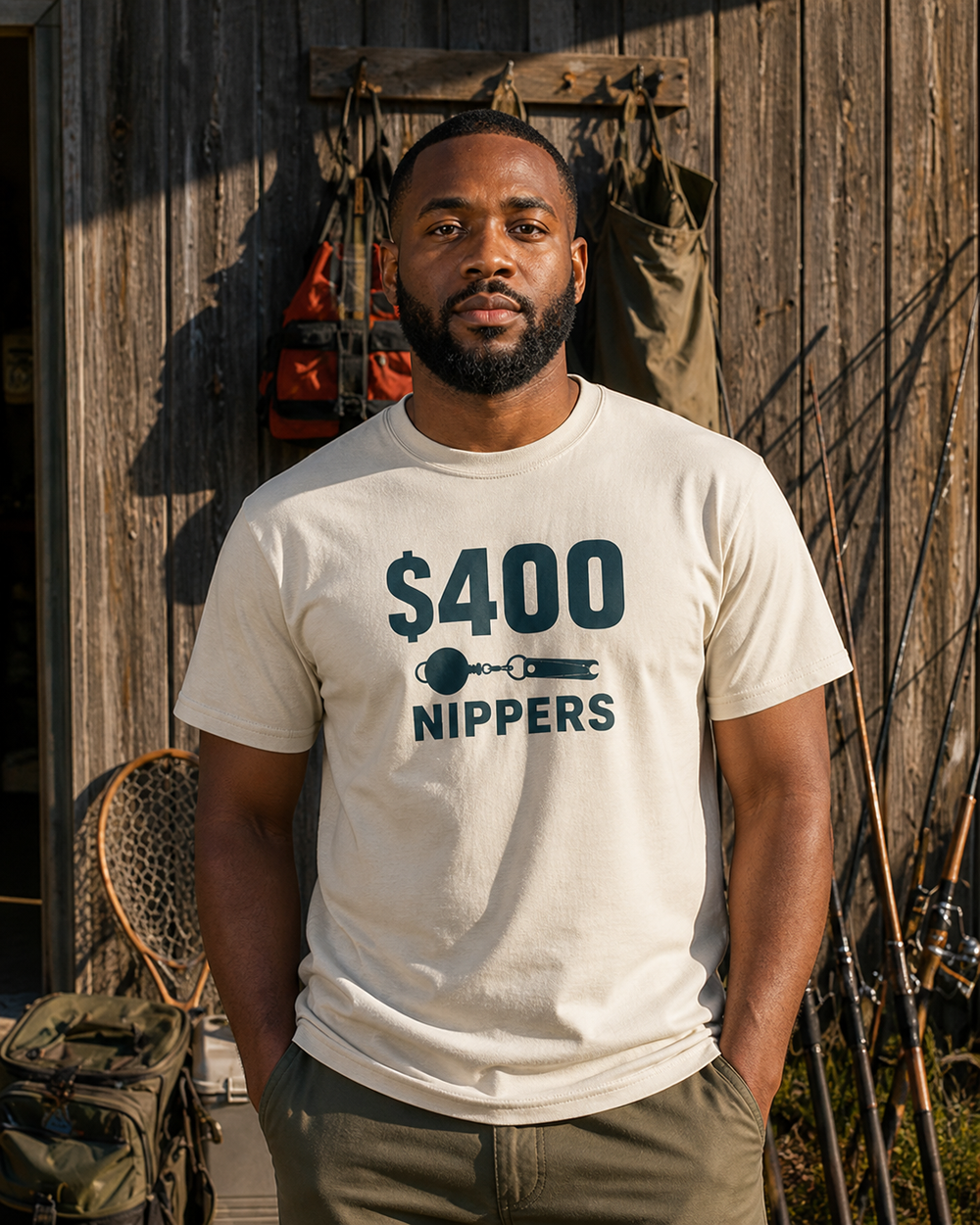 $400 Nippers Bold tee — bone, worn, front