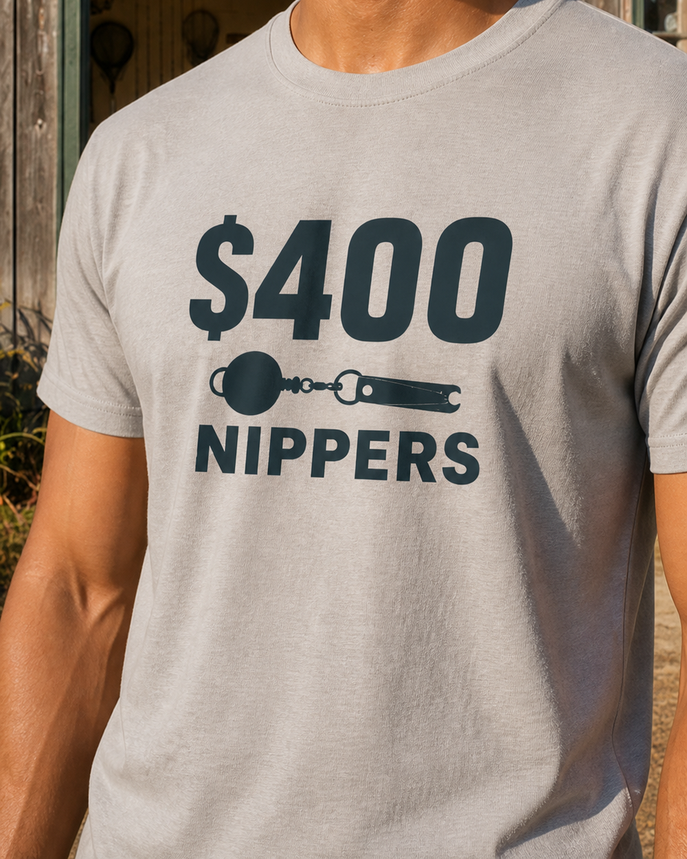 $400 Nippers Bold tee — sports grey, worn, side