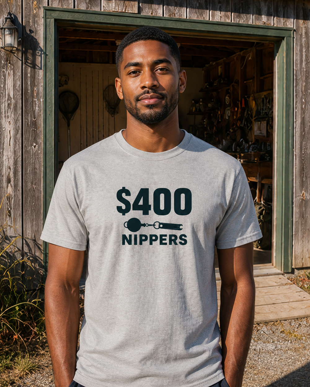 $400 Nippers Bold tee — sports grey, worn, front