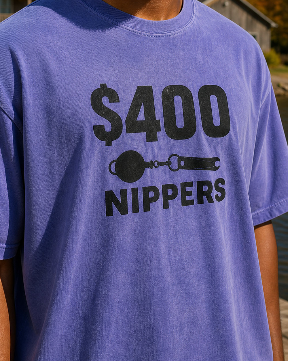 $400 Nippers Bold washed tee — washed blue, worn, side