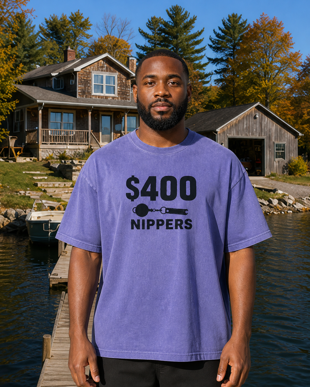 $400 Nippers Bold washed tee — washed blue, worn, front