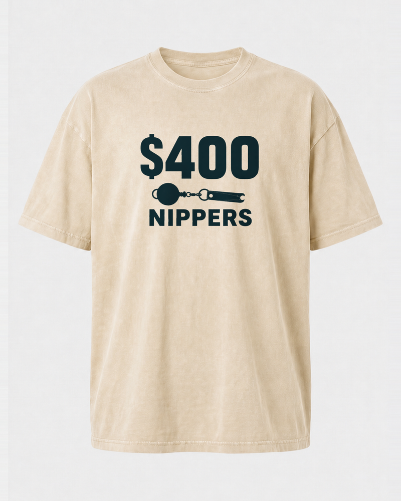 $400 Nippers Bold washed tee — washed bone, front
