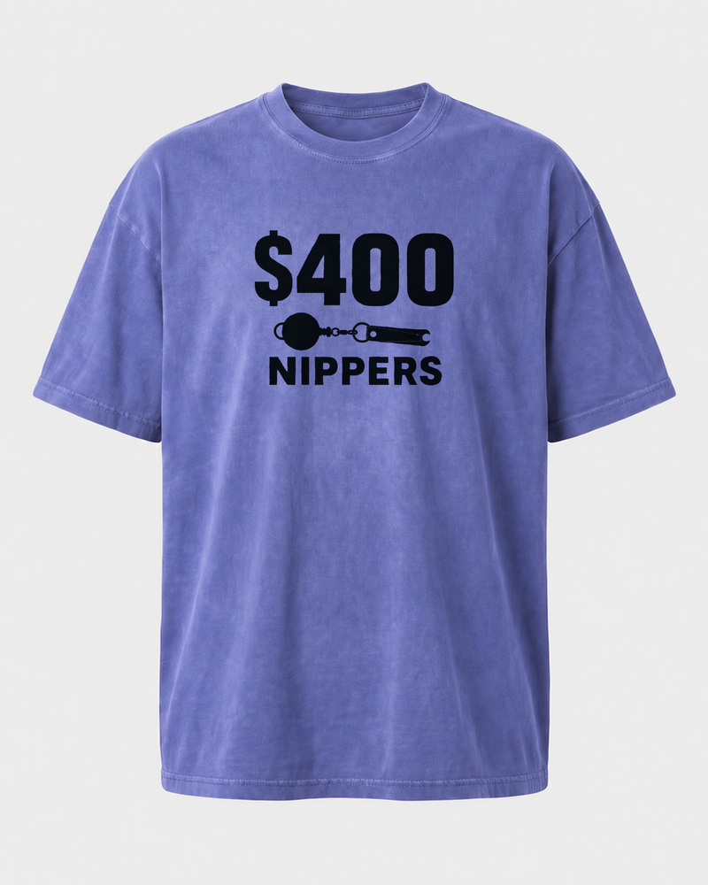 $400 Nippers Bold washed tee — washed blue, front