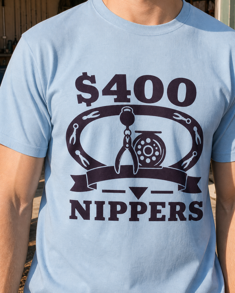 $400 Nippers Heritage tee — light blue, worn, side