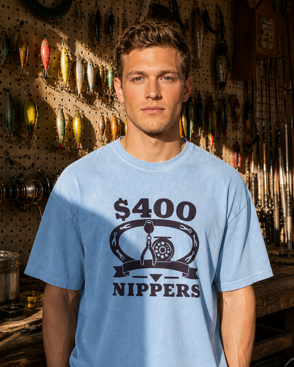 $400 Nippers Heritage washed tee — washed light blue, worn, front
