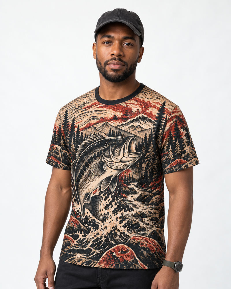 Woodcut River performance tee