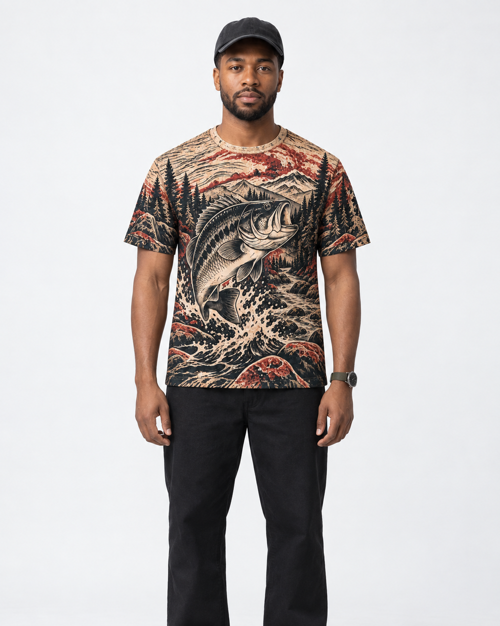 Woodcut River performance tee