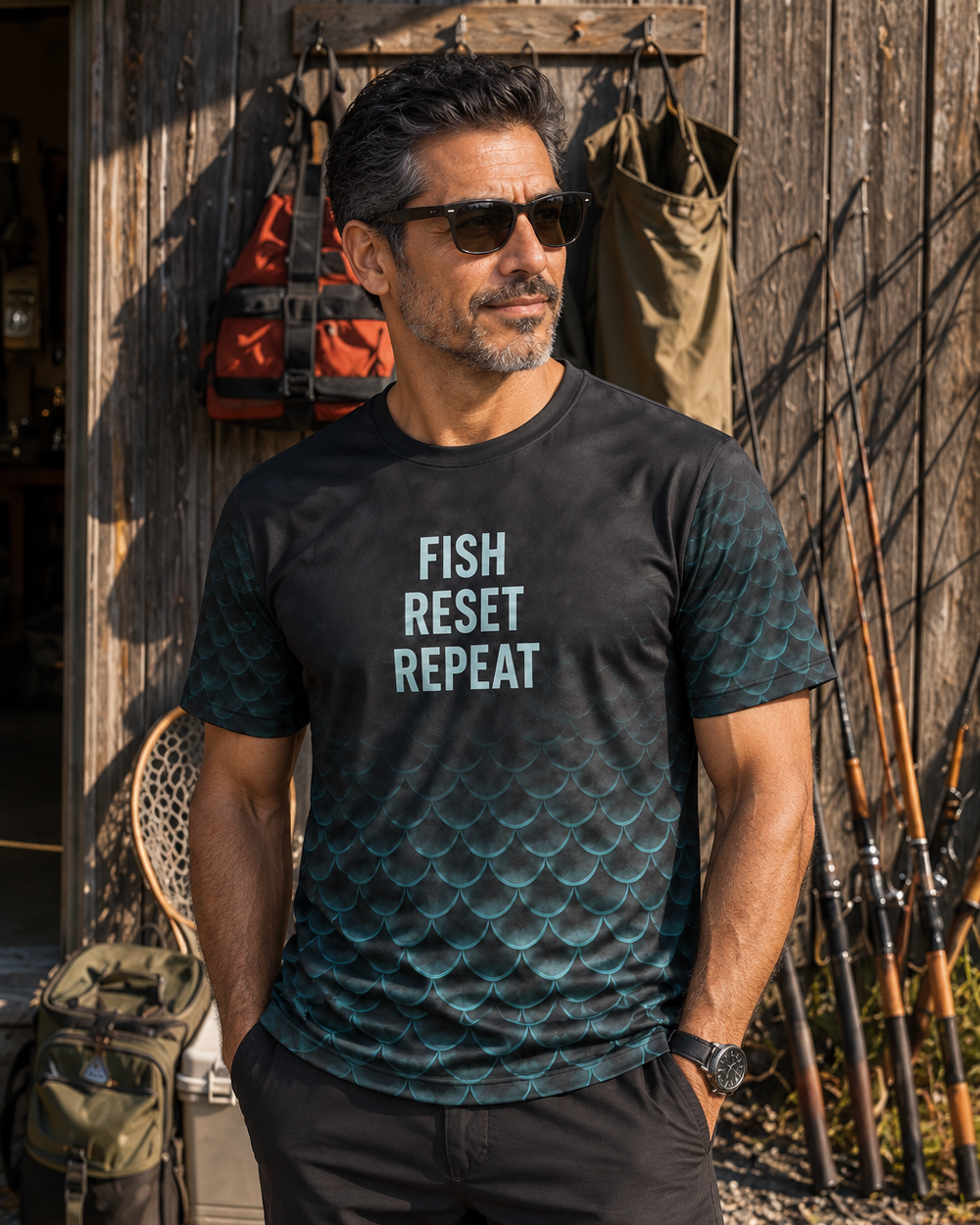 Fish Reset Repeat performance tee