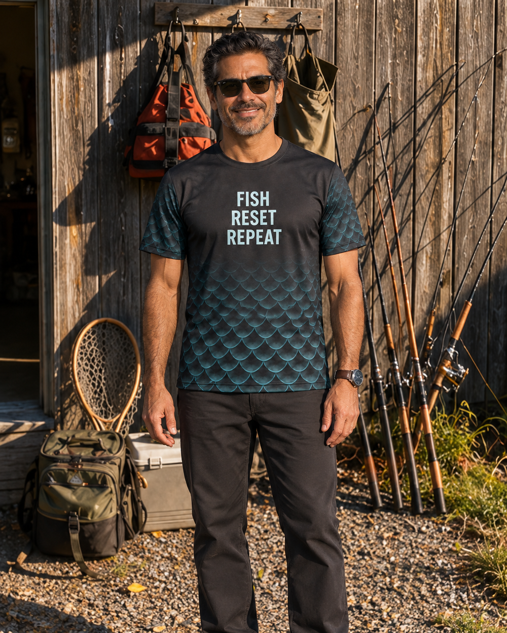 Fish Reset Repeat performance tee