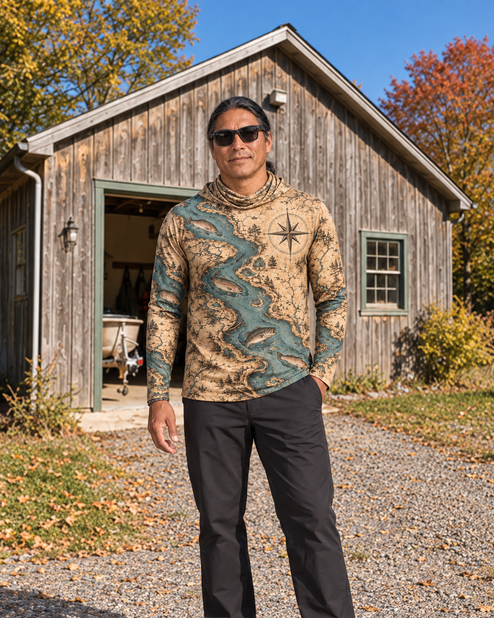 River Chart gaiter hoodie