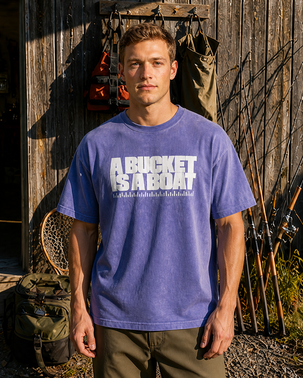 A Bucket Is A Boat washed tee — washed blue, worn, front