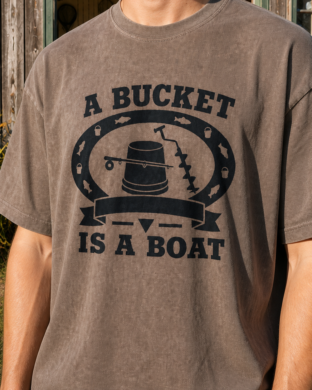 A Bucket Is A Boat Heritage washed tee — washed coffee, worn, side