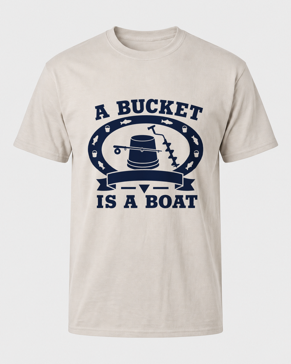 A Bucket Is A Boat Heritage tee — sand, front