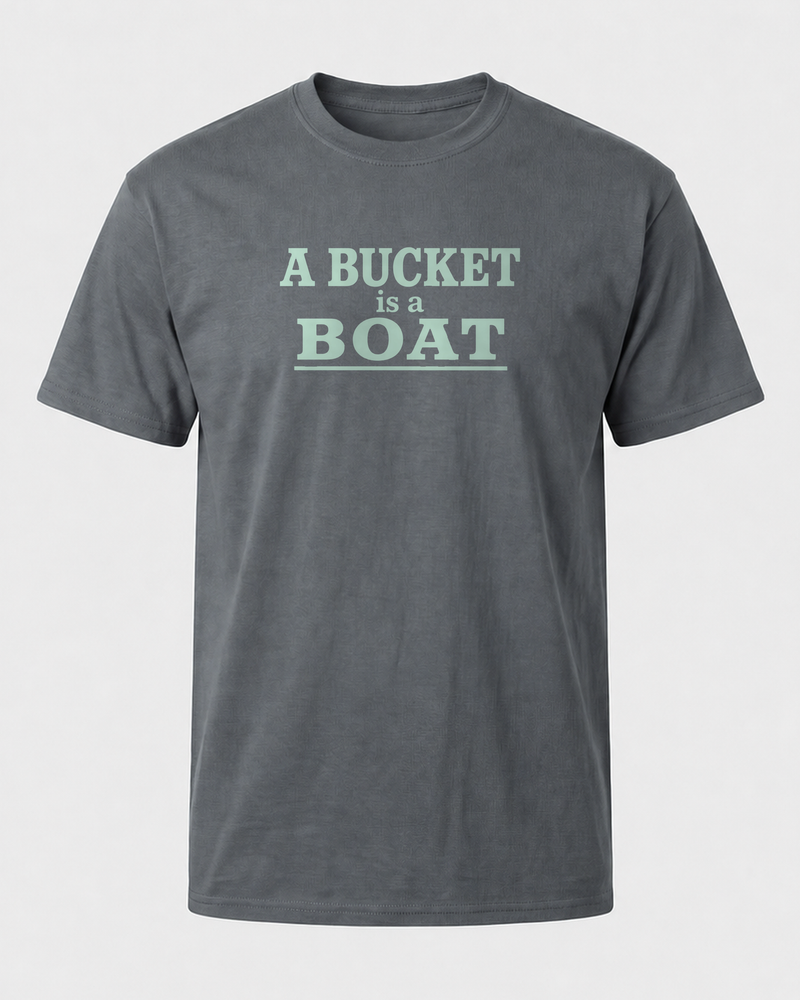 A Bucket Is A Boat Stacked tee — charcoal, front