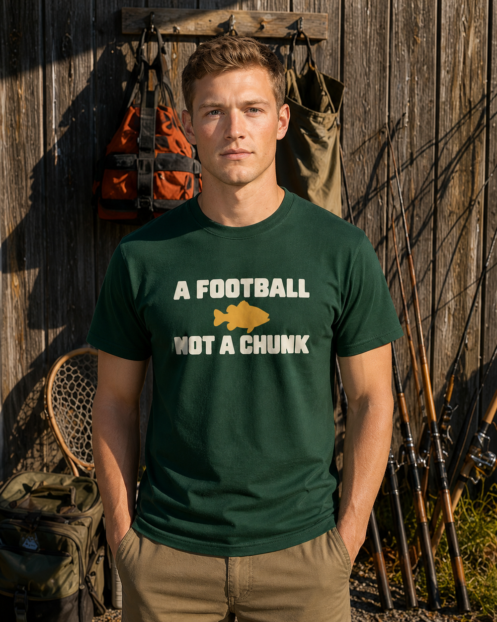 A Football, Not A Chunk tee — forest, worn, front