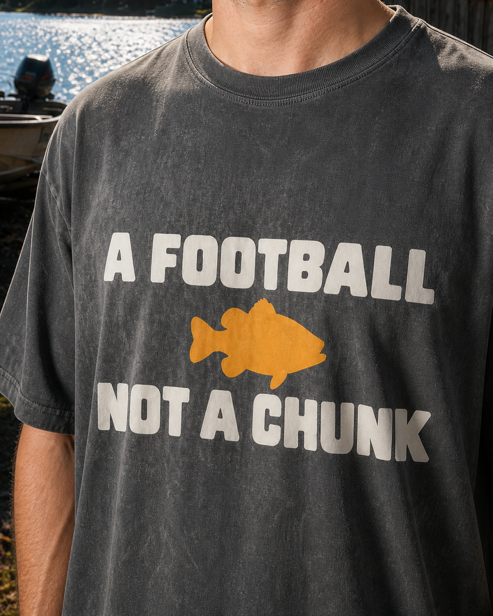 A Football, Not A Chunk washed tee — washed black, worn, side