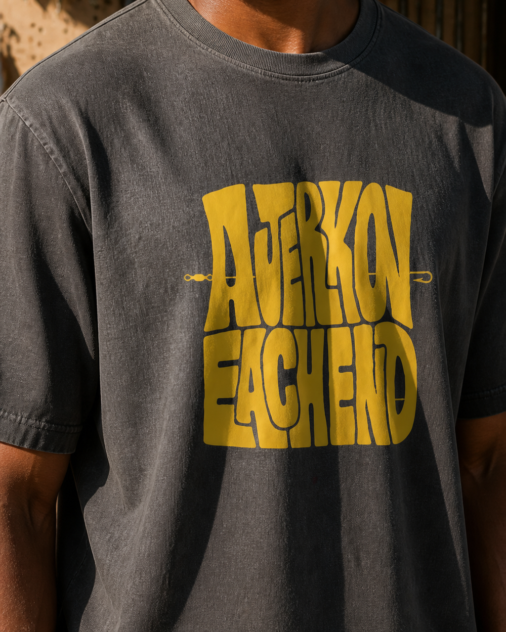 A Jerk On Each End washed tee — washed black, worn, side