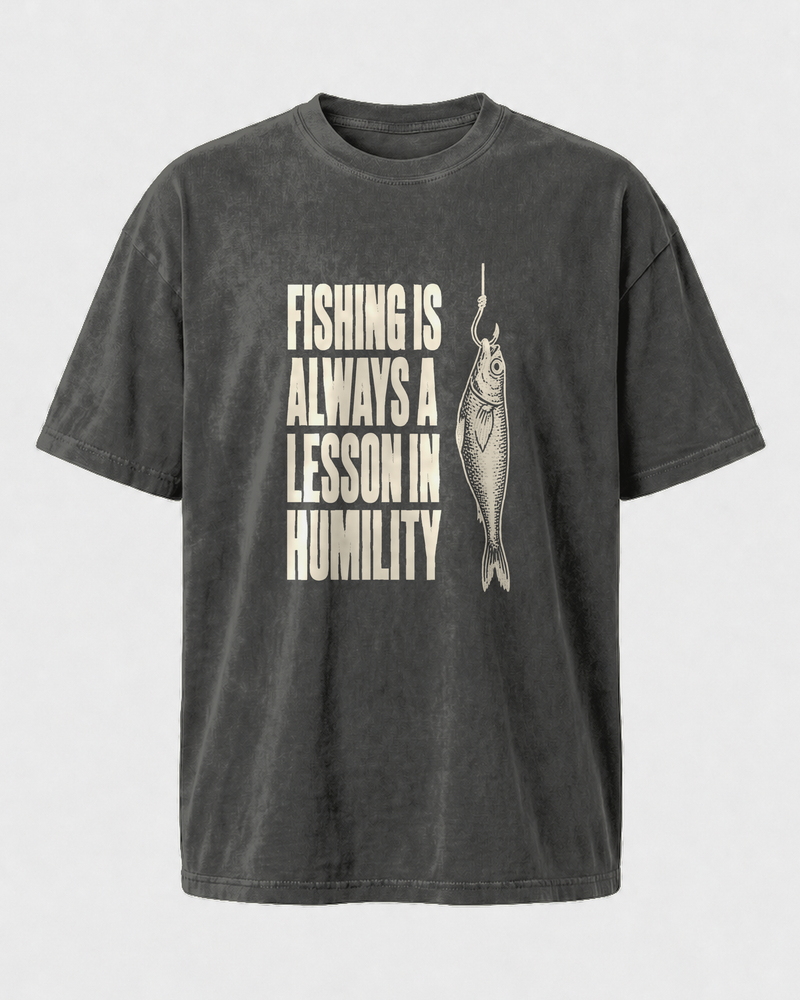 Always a Lesson in Humility washed tee — washed black, front